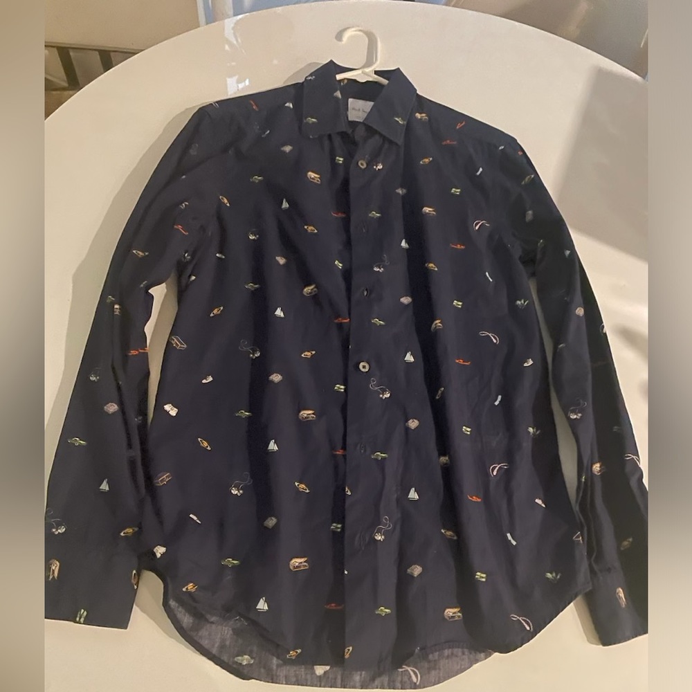 Paul Smith Navy Button Down Shirt with Pattern